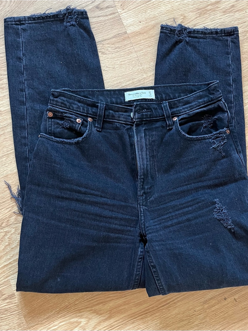 A&F The 90s Straight Ultra High Rise Women's Jeans Distressed 27/ 4R